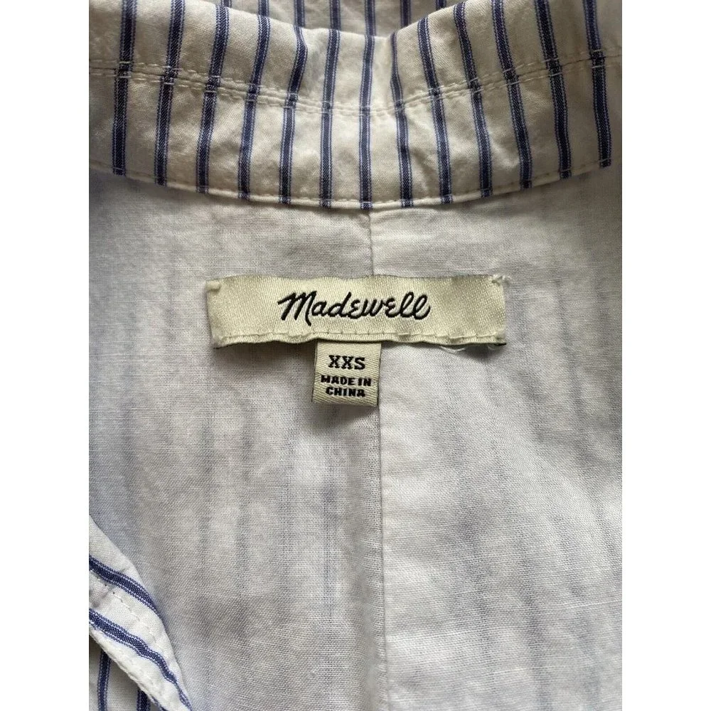Madewell Striped Tunic Shirt Dress‎ Womens XXS White Blue Cotton Lined 9072